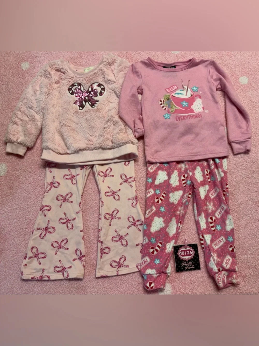 btween Pink Girls Holiday Candy and Bow Pajama Set - 2 Pack - Picture 1 of 1